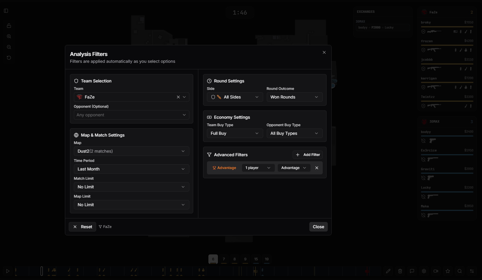 Quick access button to modify filters