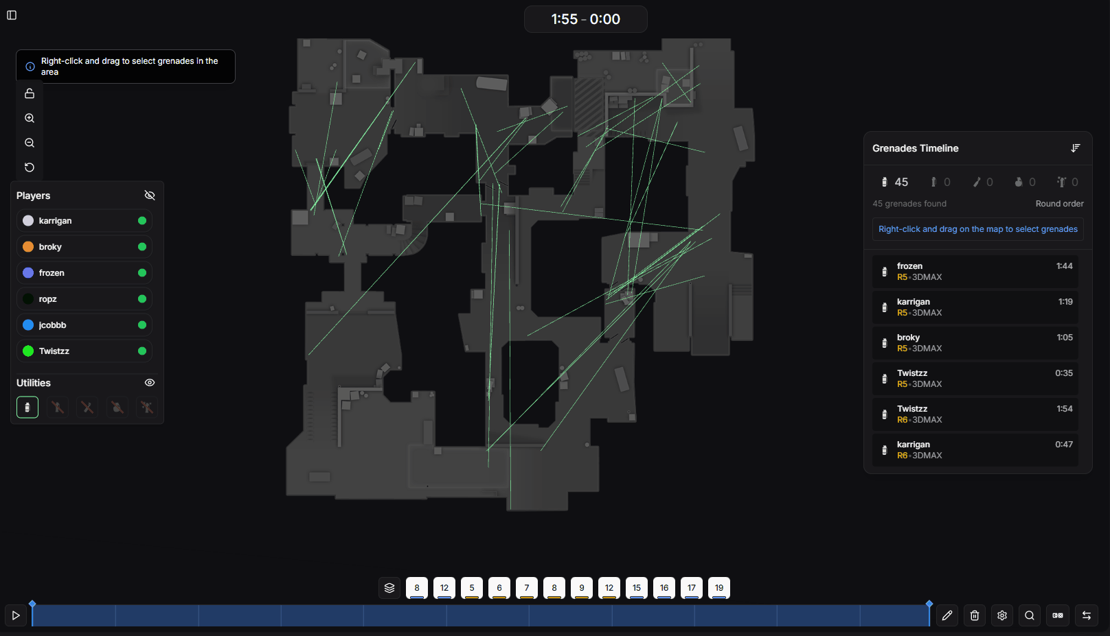 Time range mode for grenade analysis