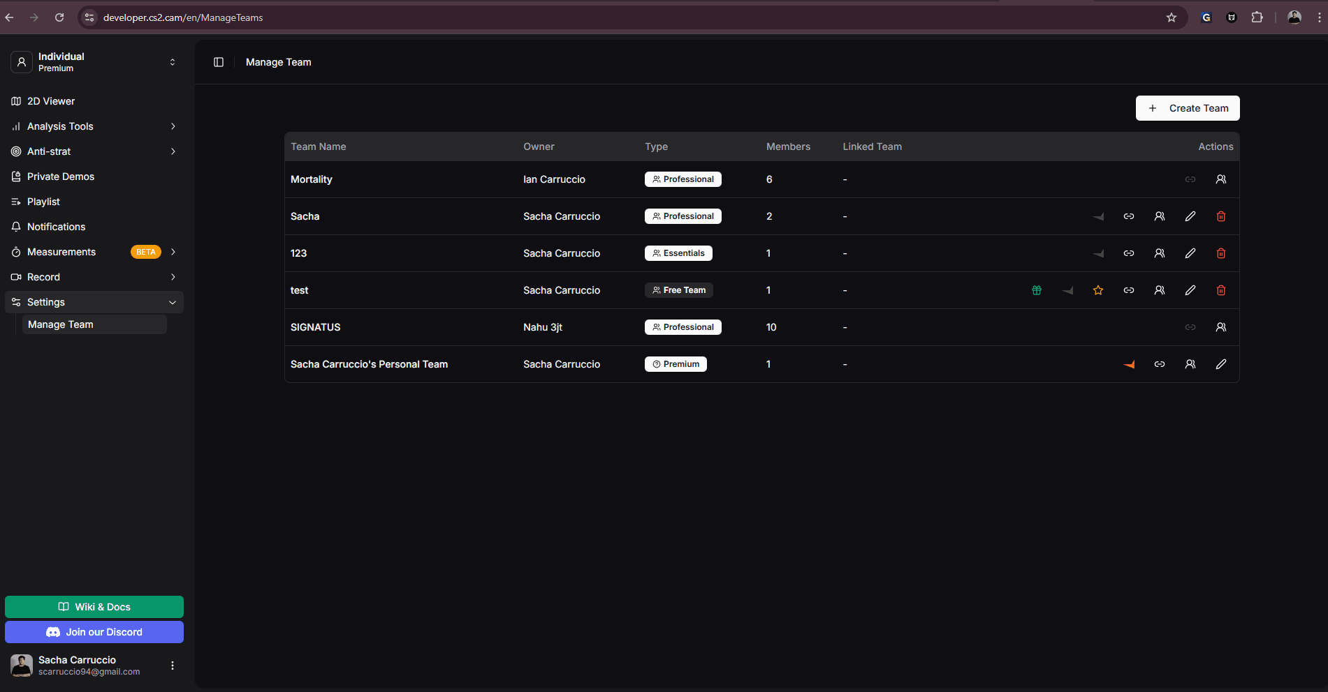 Linking FACEIT with team options