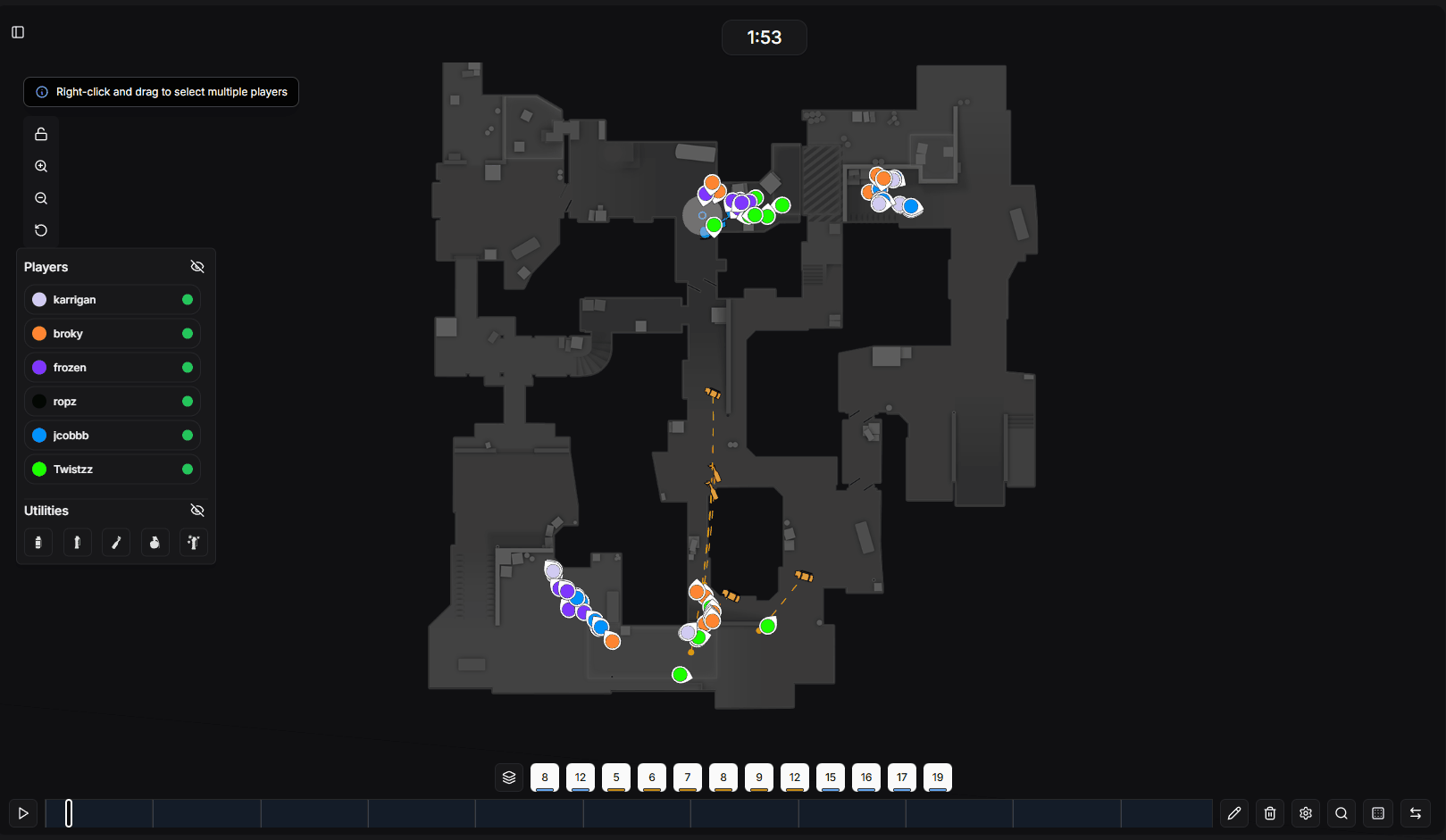 Player selection panel showing visibility controls
