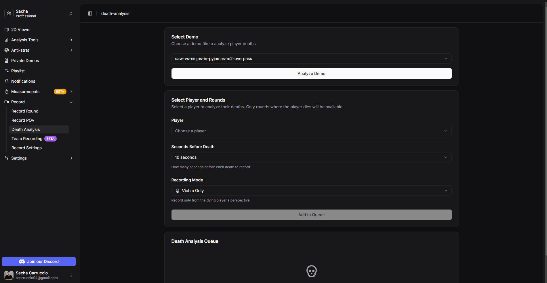 Death Analysis configuration options