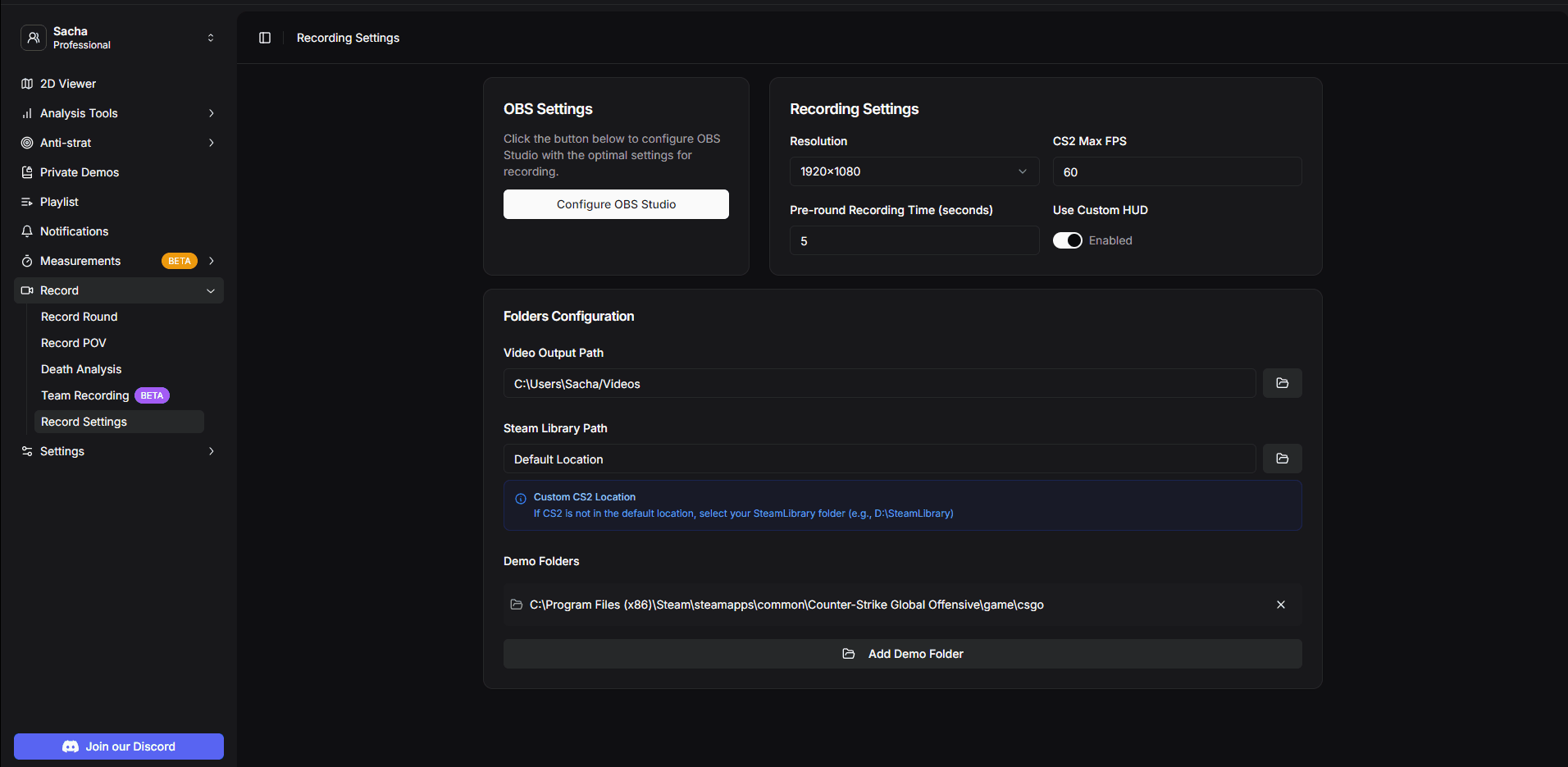 Configuring OBS Studio from Record Settings